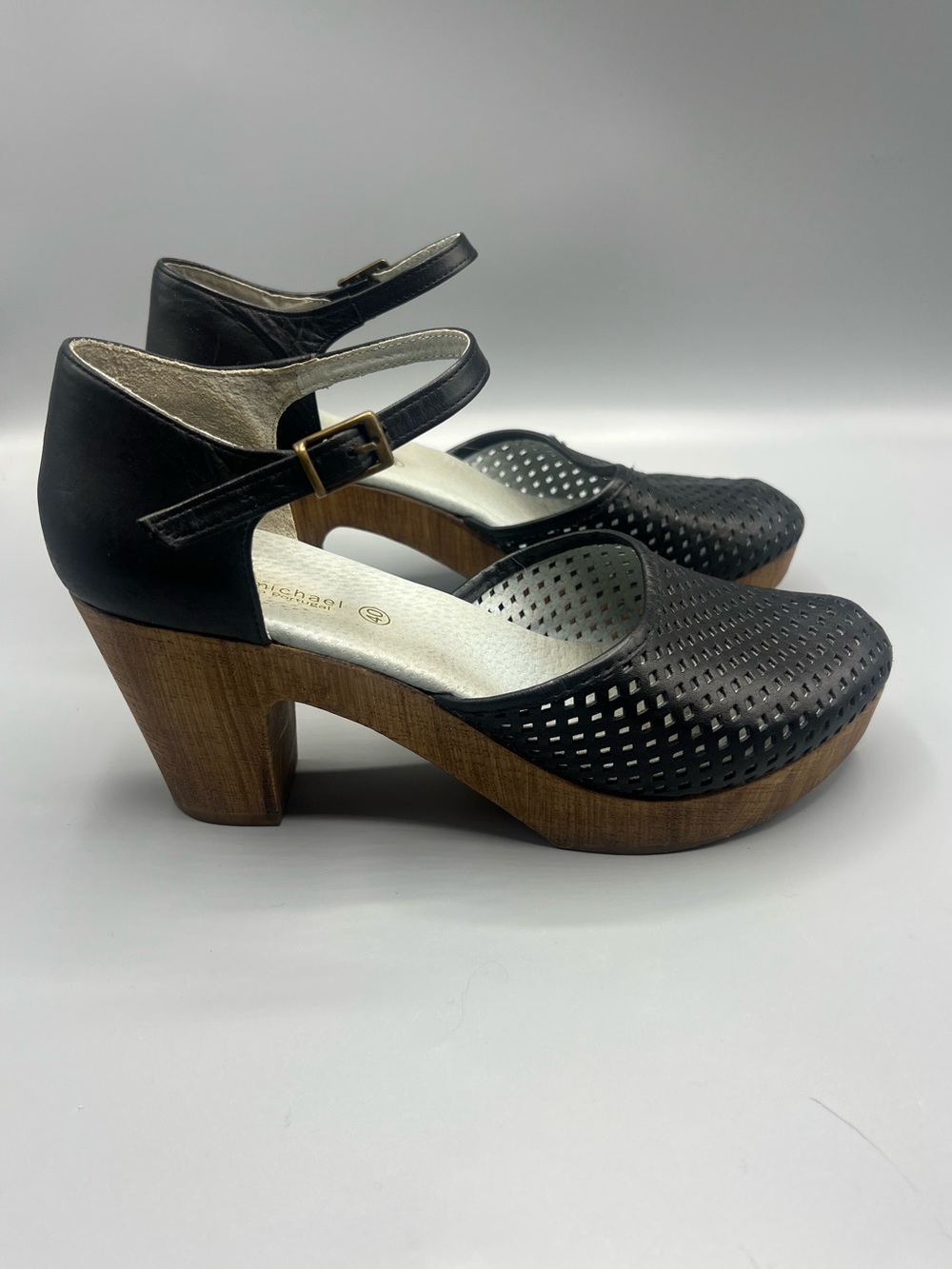 Eric Michael Sadie Mary Jane Block heel Perforated Leather Sandals